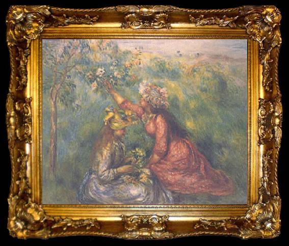 framed  Pierre Renoir Girls Picking Flowers, ta009-2